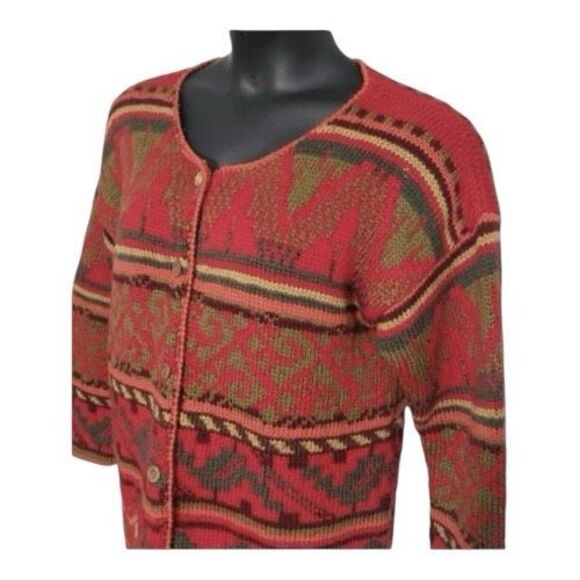 Express Tricot Cardigan Size S Women Fall Red Hand Knit 100% Wool Chunky Knit - Picture 5 of 10